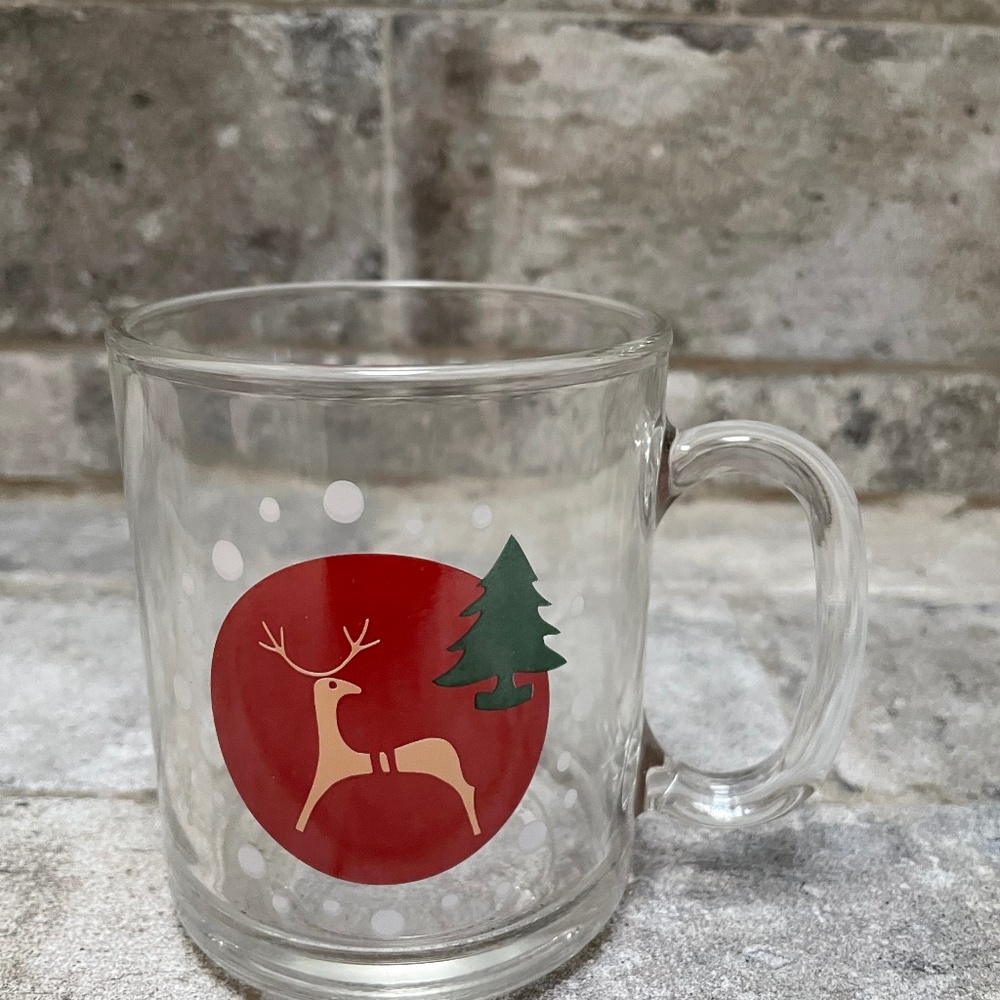 ❤️ VINTAGE HOLIDAY MARSHALL FIELDS REINDEER & TREE GLASS MUG